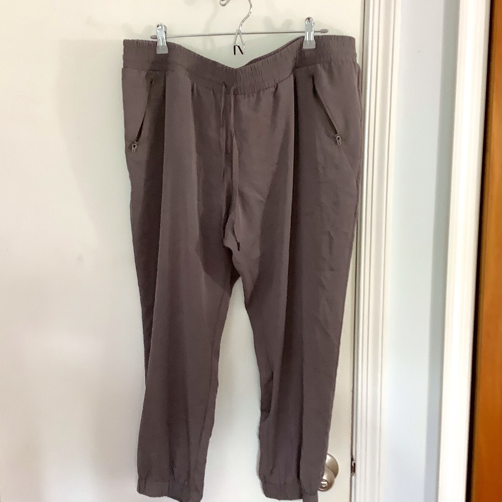 WASSINO XXL PANTS JOGGERS  ANKLE LENGTH GRAY RAYON BLEND ZIP POCKETS STRETCHY